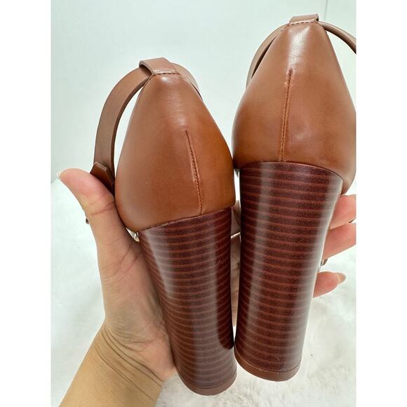 NINE WEST - FREYA, Dark natural GENUINE leather 4.75" platform sandals, SZ 10M - Picture 6 of 12